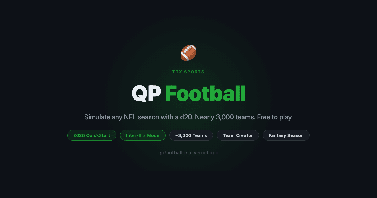Simulate Any NFL Season With a d20 — QP Football Is Now Online