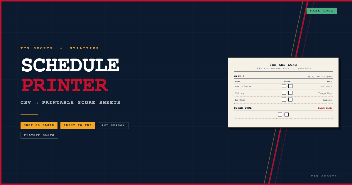 Schedule Printer: Printable Score Sheets From Any NFL Season